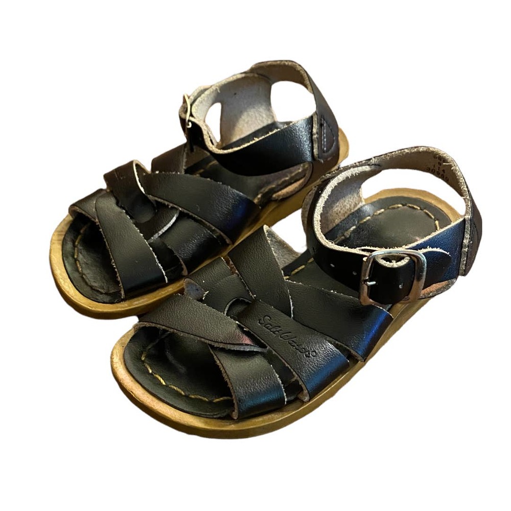 The Salt Water Sandal by Hoy black leather sandal ankle strap & top of f…